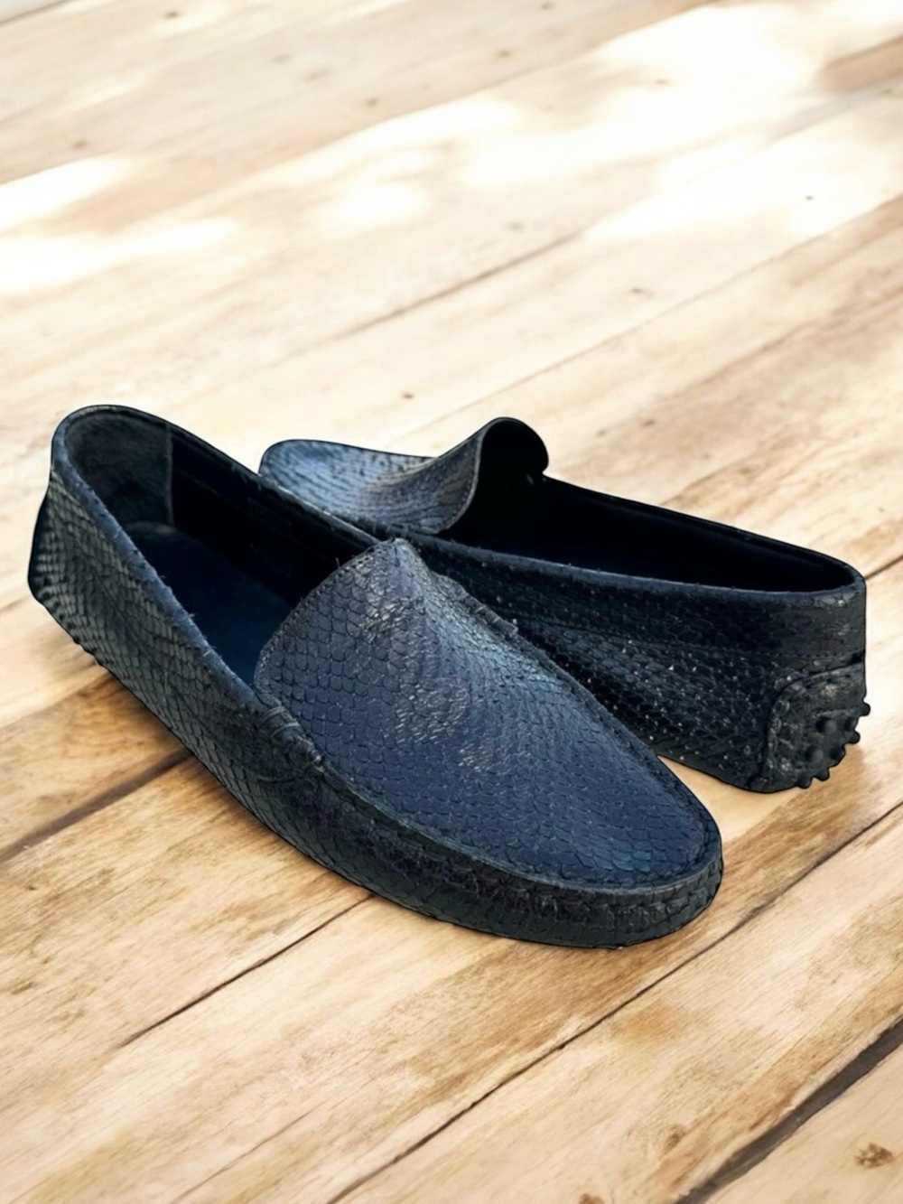 M. Gemi Loafers Black Snakeskin Leather Driver Shoes Mens